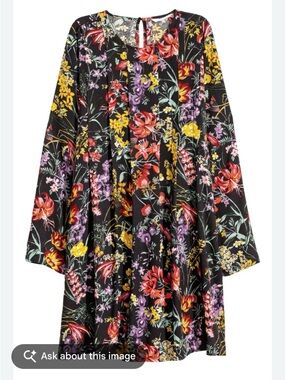 H&M Botanical Floral Pleated Mini Dress Size 6 EUC